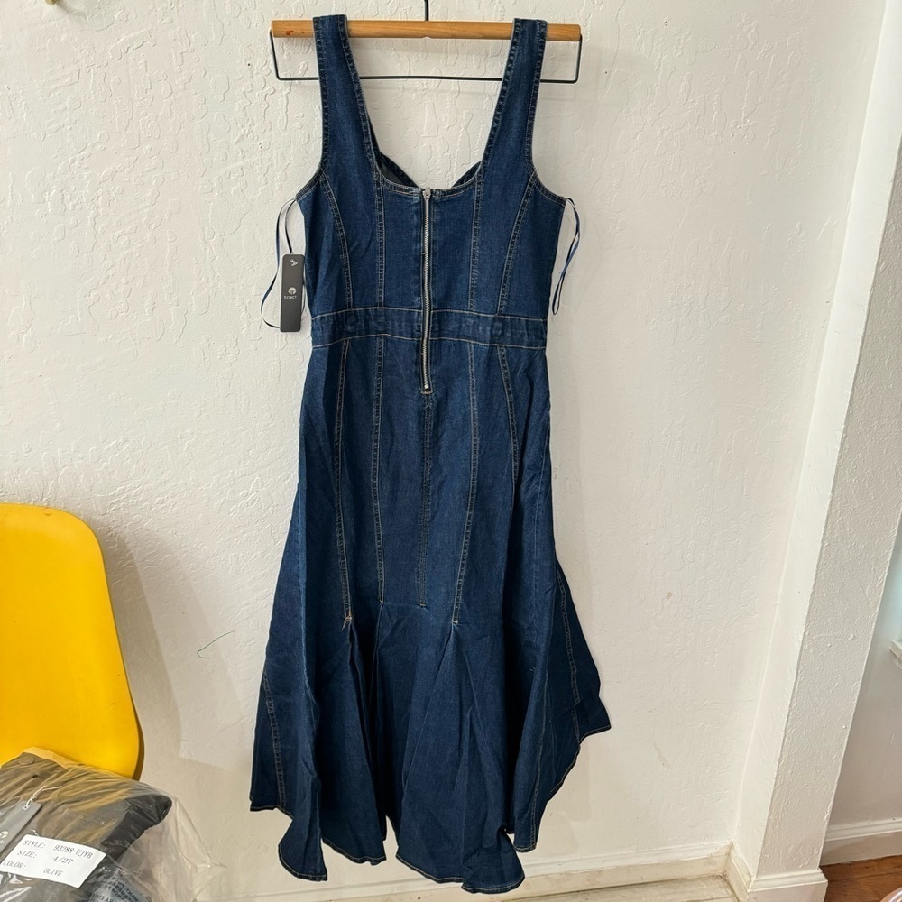 Tractr Denim Farm Western Boho Pleated Tank Zip Back Midi Dress Medium - Picture 7 of 9